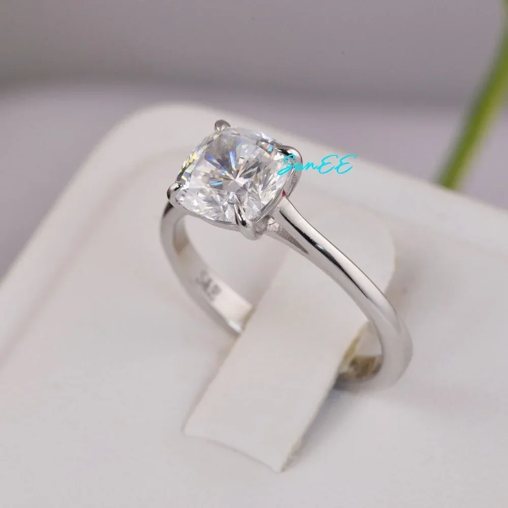 REAL MOISSANITE DIAMOND 3.0ct CUSHION CUT WEDDING ENGAGEMENT RING